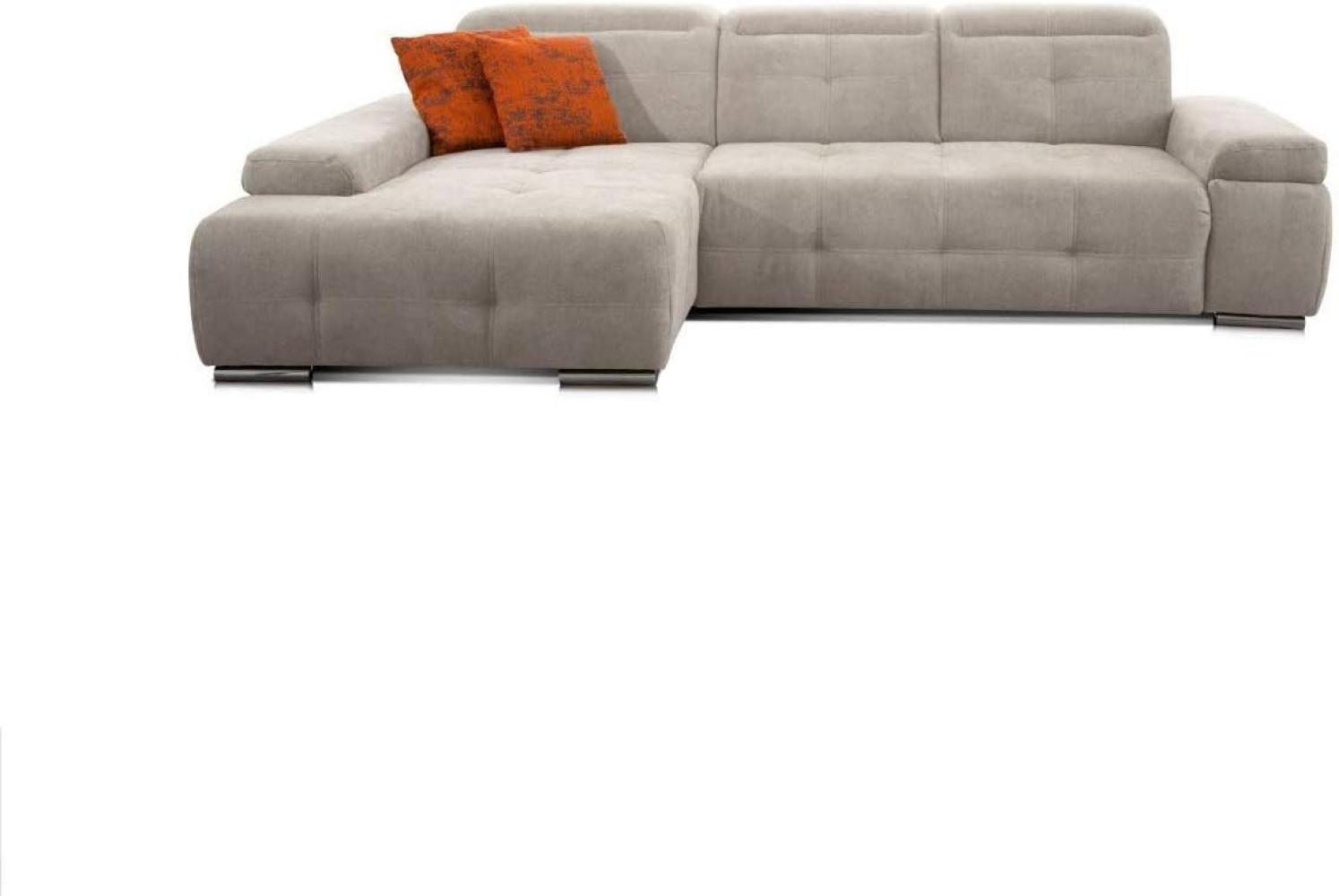 CAVADORE Ecksofa Mistrel mit Longchair XL links / Große Eck-Couch im modernen Design / Inkl. verstellbaren Kopfteilen / Wellenunterfederung / 273 x 77 x 173 / Kati Grau-Weiss Bild 1