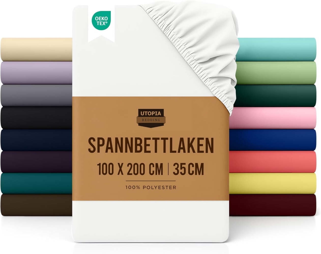 Utopia Bedding - Spannbettlaken 100x200 cm - Weiß - Gebürstete Mikrofaser Spannbetttuch - 35 cm Tiefe Tasche Bild 1