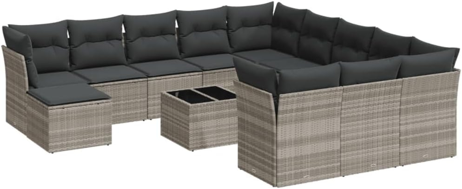 vidaXL 13-tlg. Garten-Sofagarnitur mit Kissen Hellgrau Poly Rattan 3250481 Bild 1