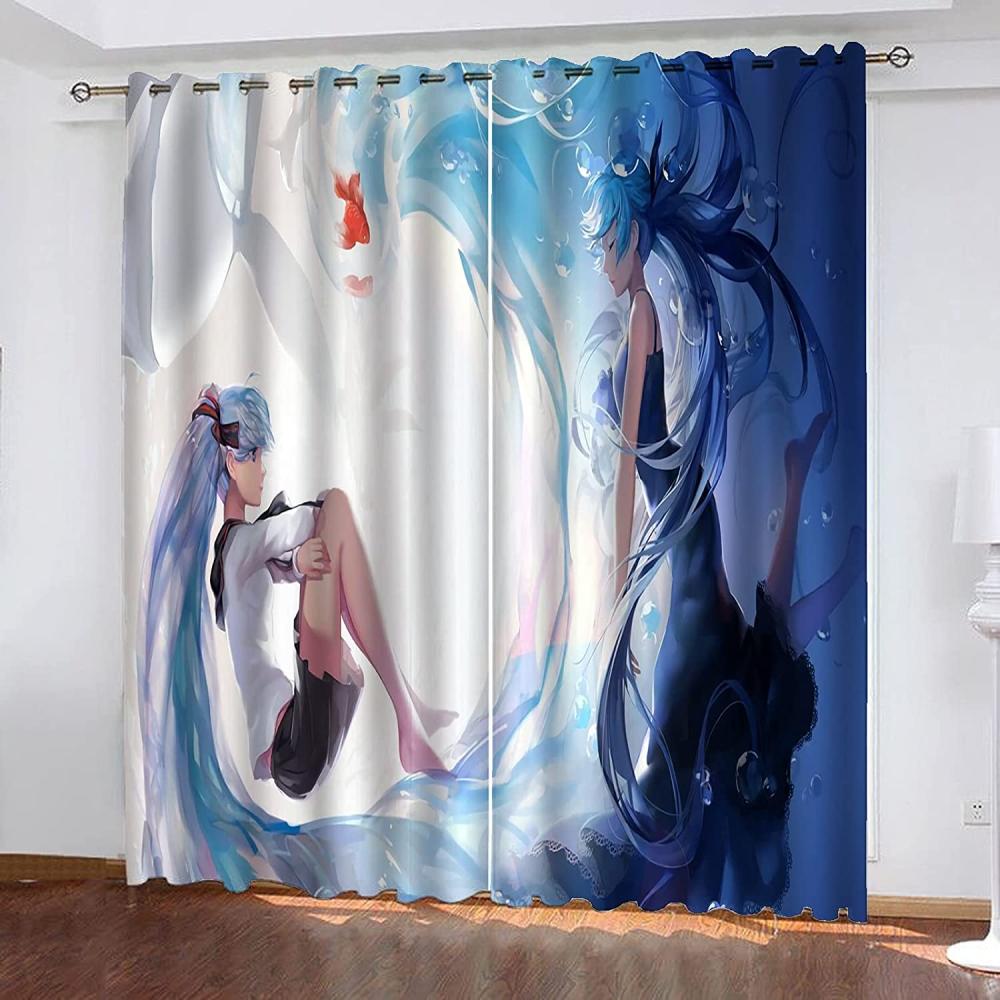 Fgolphd Verdunkelungsvorhang-Set 3D-Druck Anime Cartoons Hatsune Miku Vorhänge Für Kinderzimmer Schiebegardine Blickdicht Für Dekoration Wohnzimmer Esszimmer (150×166(BxH),8) Bild 1