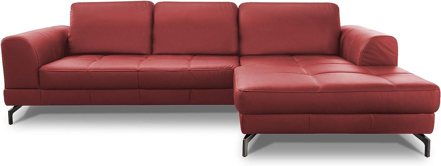 CAVADORE Ledergarnitur Benda/ Großes Ecksofa mit XL-Longchair rechts & Federkern / Inkl. Sitztiefenverstellung / 284 x 87 x 175 / Echtleder: Rot Bild 1