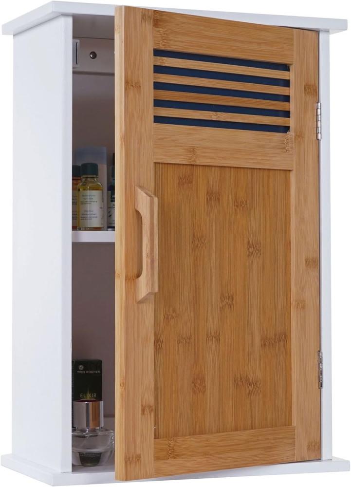 Hängeschrank HWC-A85, Badschrank Wandschrank Bambus, 52x35x21cm weiß Bild 1