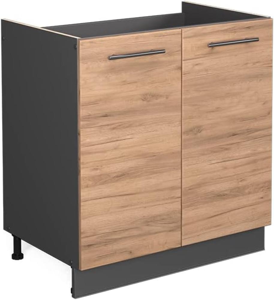 Vicco Küchenschrank Küchenmöbel Küchenzeile Fame-Line modern Küche Einbauküche Blende Unterschrank Hochschrank Hängeschrank (Anthrazit-Goldkraft, Spülenunterschrank 80 cm) Bild 1