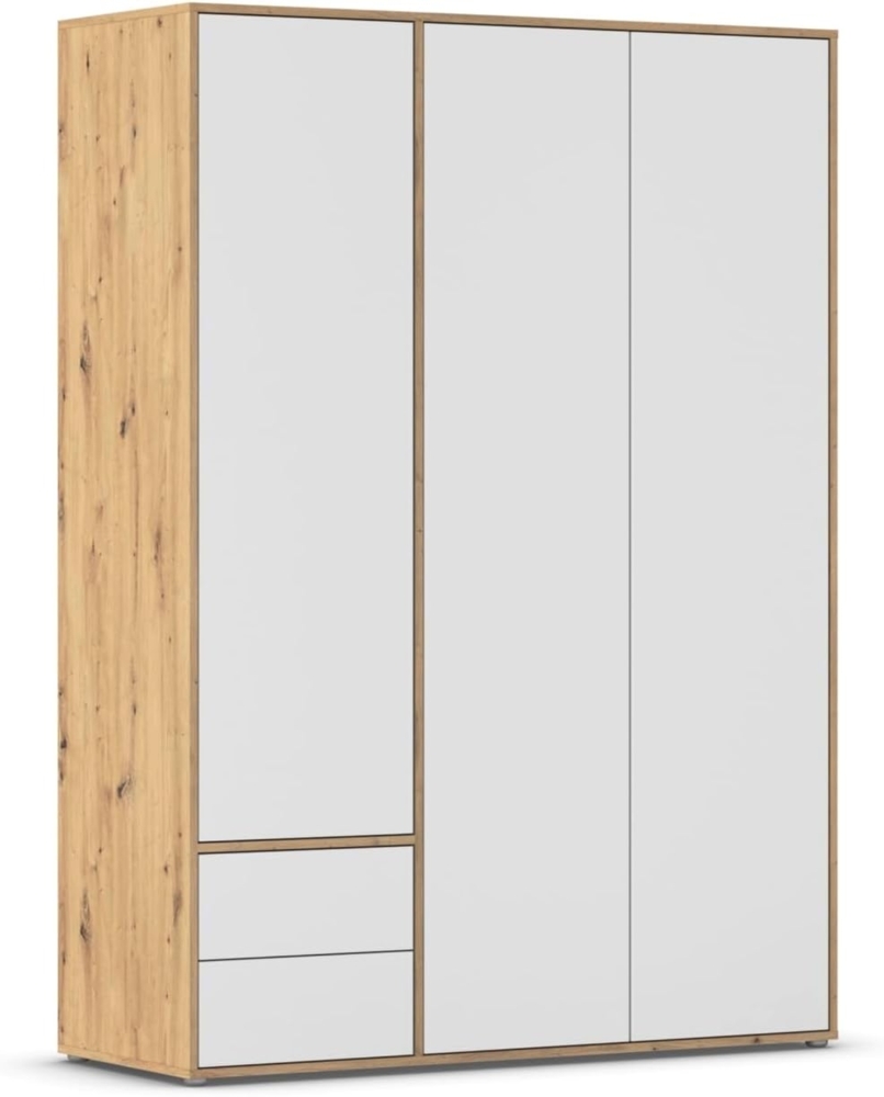 Rauch Möbel Nabila, Drehtürenschrank, Kleiderschrank, Kleiderschränke, Garderobe, 3-türig, 2 Schubladen, Push-to-Open, Farbe Weiß/Eiche Artisan, Holz, 140x194x53cm Bild 1