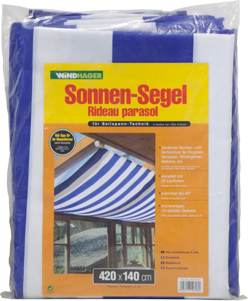 Windhager Sonnensegel für Seilspanntechnik, Blau- Weiß, 420 x 140 cm Bild 1