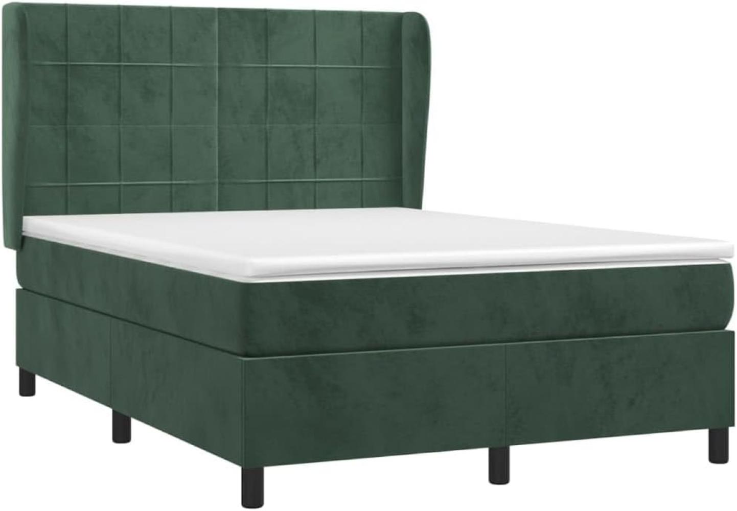 vidaXL Boxspringbett mit Matratze Dunkelgrün 140x190 cm Samt Bild 1