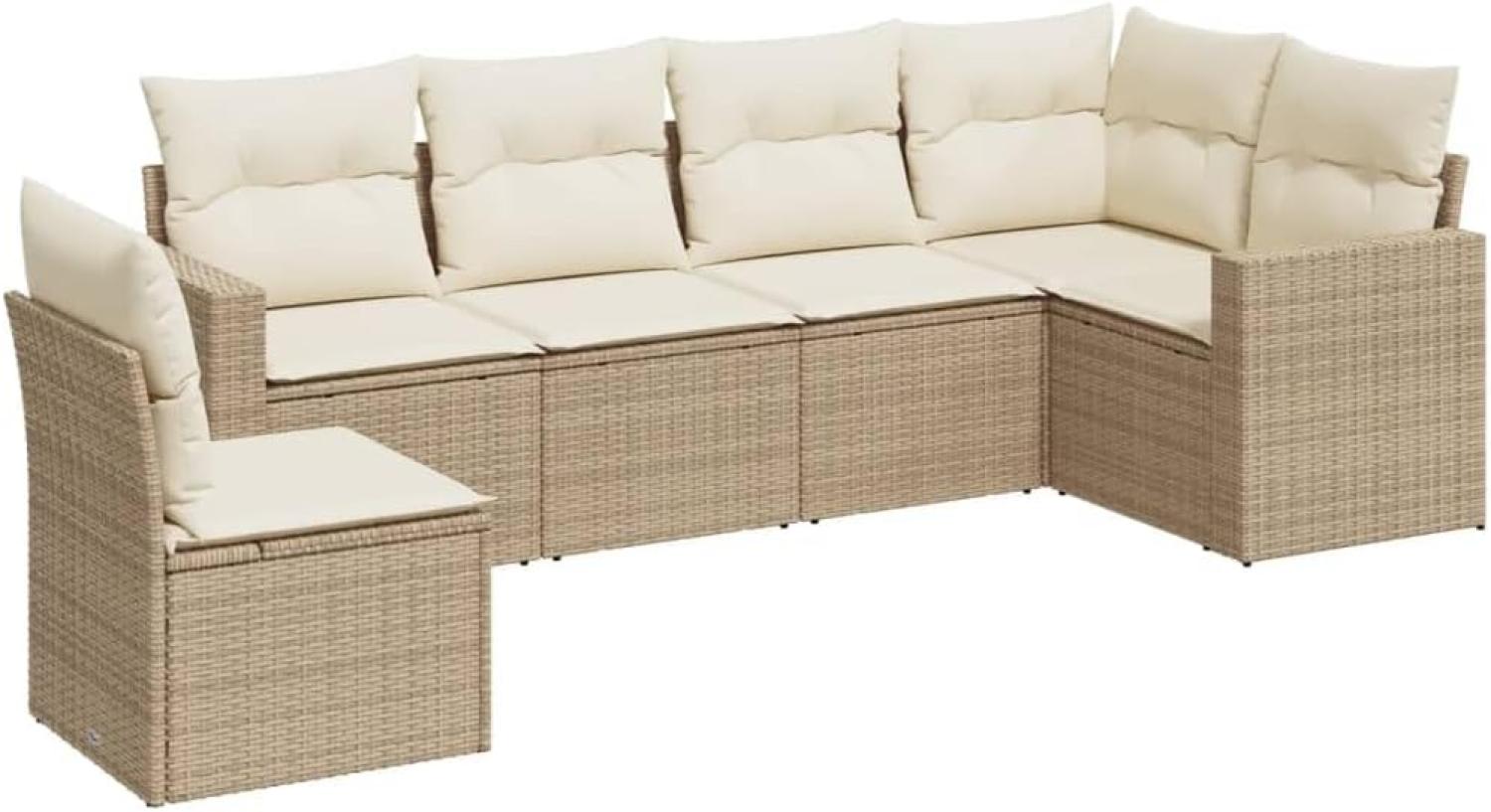 vidaXL 6-tlg. Garten-Sofagarnitur mit Kissen Beige Poly Rattan 3219018 Bild 1