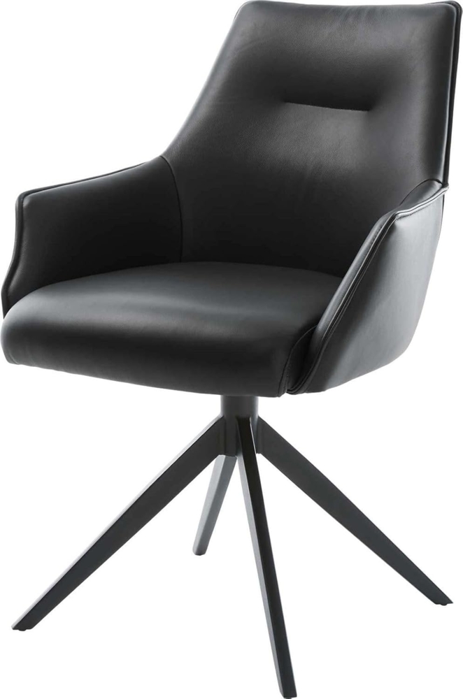 Drehstuhl Alja-Flex mit Armlehnen Echt-Leder Schwarz Kreuzgestell breit Schwarz 360° drehbar Wippfunktion Taschenfederkern Bild 1