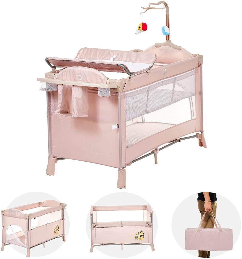 Kinderbett für Neugeborene Babybett Reisebett Baby Stubenwagen mit Rollen Reisebett Baby Wickeltisch Kinderreisebett Babybett mit Wickelkommode (Beige) Bild 1