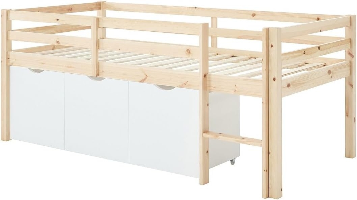 Vente-unique - Halbhohes Bett 90x190 cm – Mit Stauraum – Kiefer & MDF – Natur/Weiß – LANIORI Bild 1