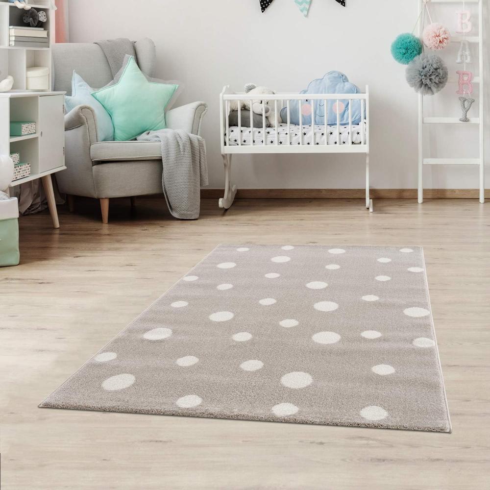 Jimri Kinderteppich DOTS l Pünktchen Gepunktet l Öko-Tex Siegel | Farbe: Beige Blau Rosa | Kinderzimmer/Jugendzimmer (Beige, 120 x 170 cm) Bild 1