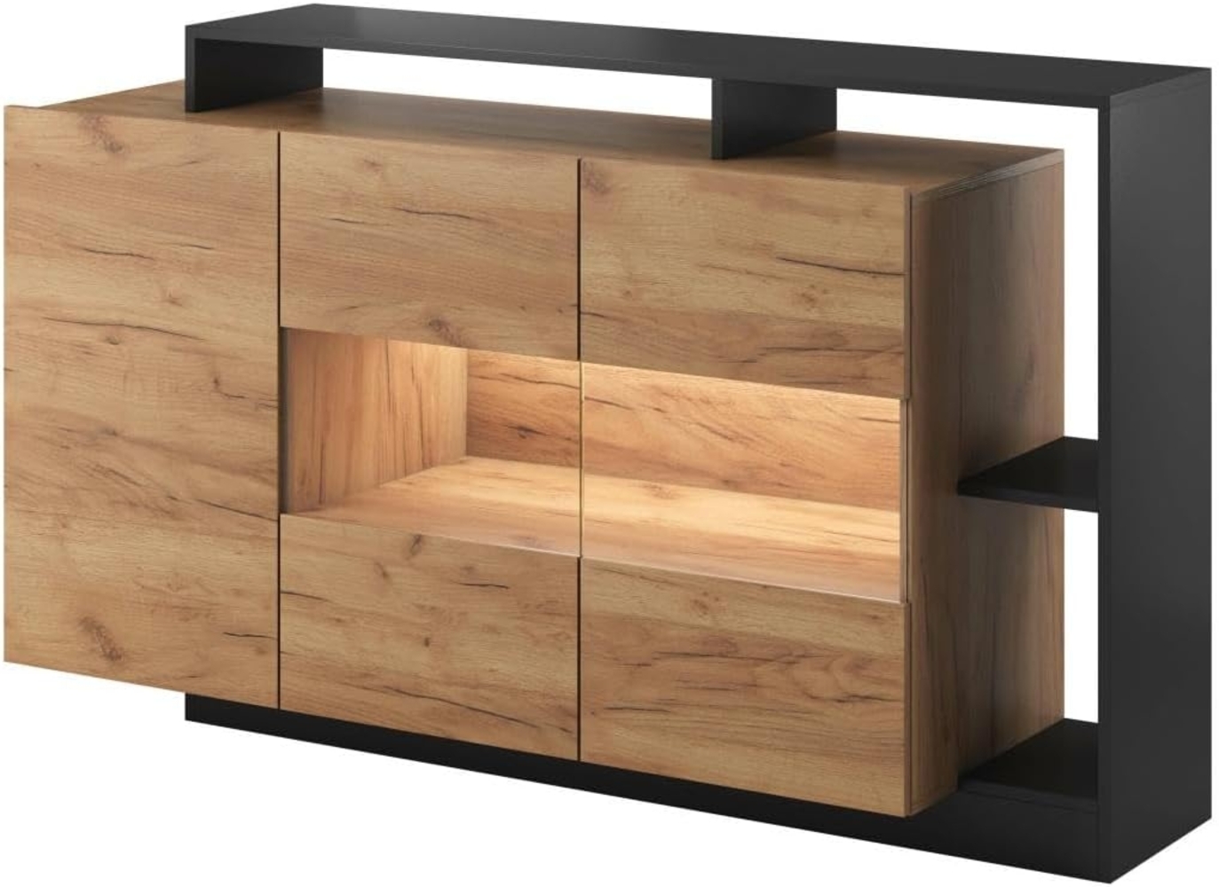 Vente-unique - Sideboard mit 3 Türen & 3 Ablagen + LEDs - Anthrazit & Naturfarben - IDESIA Bild 1