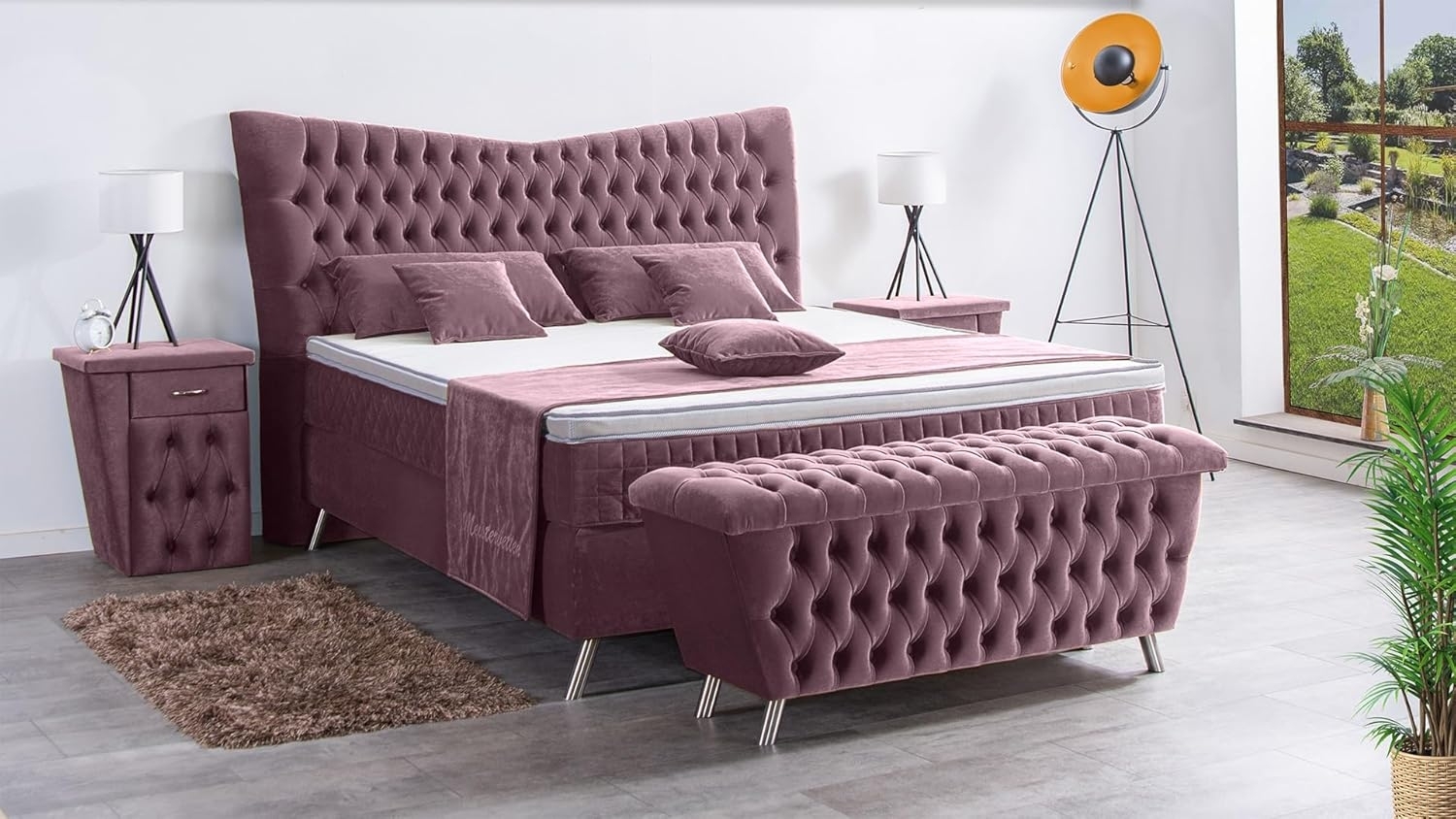 Meisterbetten Boxspringbett Juve 240x200 in VS-Flieder, Matratzenbezug Optiflex, Ergoflex-Topper Bild 1