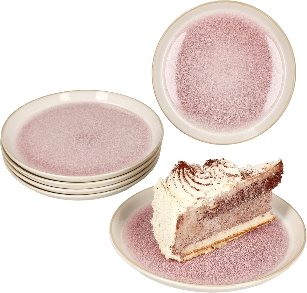 MamboCat Frühstücksteller 6x Reactive Glaze Paris Kuchenteller 6 Personen Creme Pink Bild 1