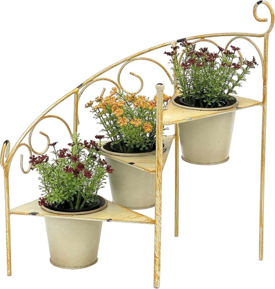 DanDiBo Blumentreppe Metall 38 cm Blumenständer mit 3 Töpfe 96098 Gelb Shabby Chic Blumensäule Pflanzenständer Pflanzentreppe Bild 1
