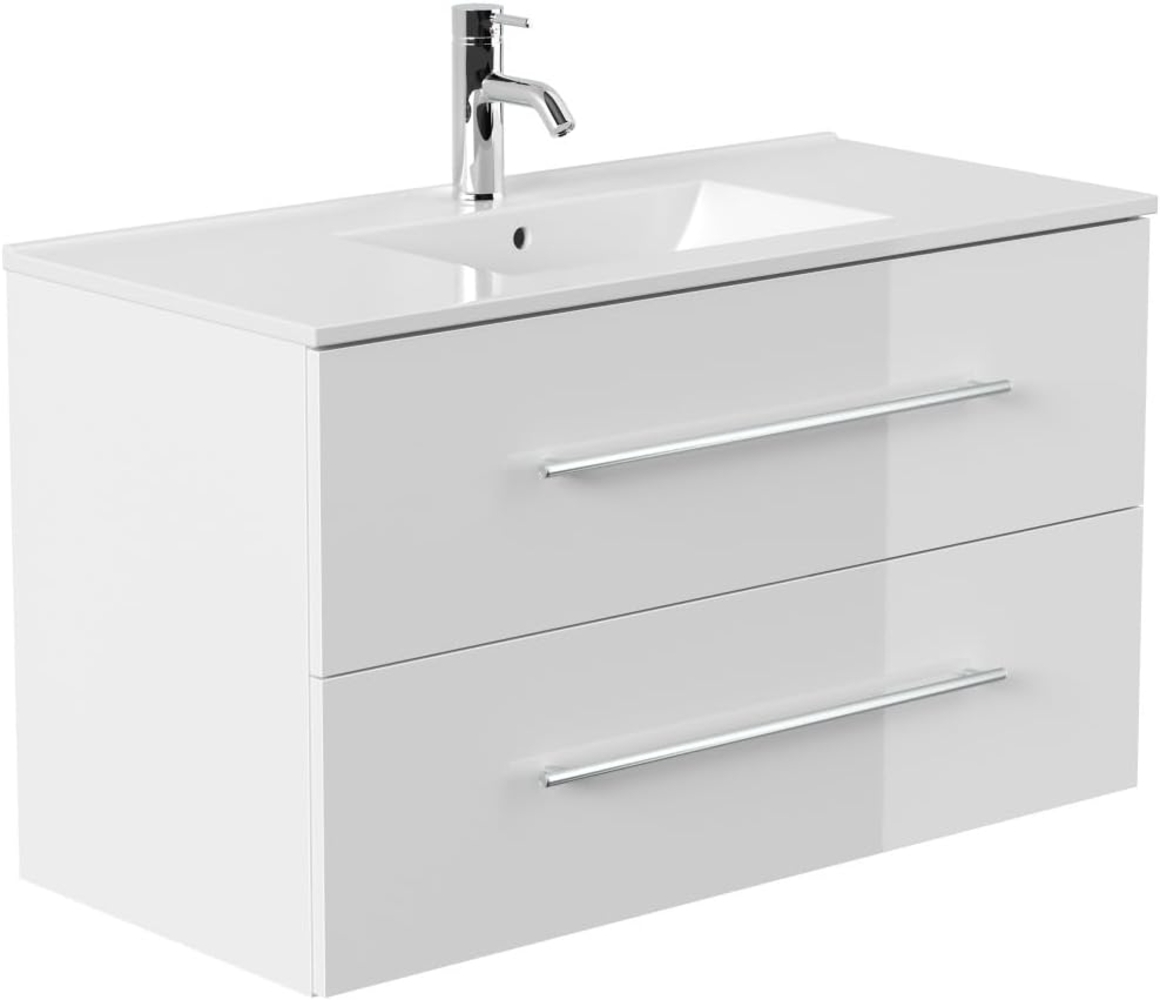 Badmöbel Firenze 100 SoftClose weiss hochglanz : Weiss hochglanz Bild 1