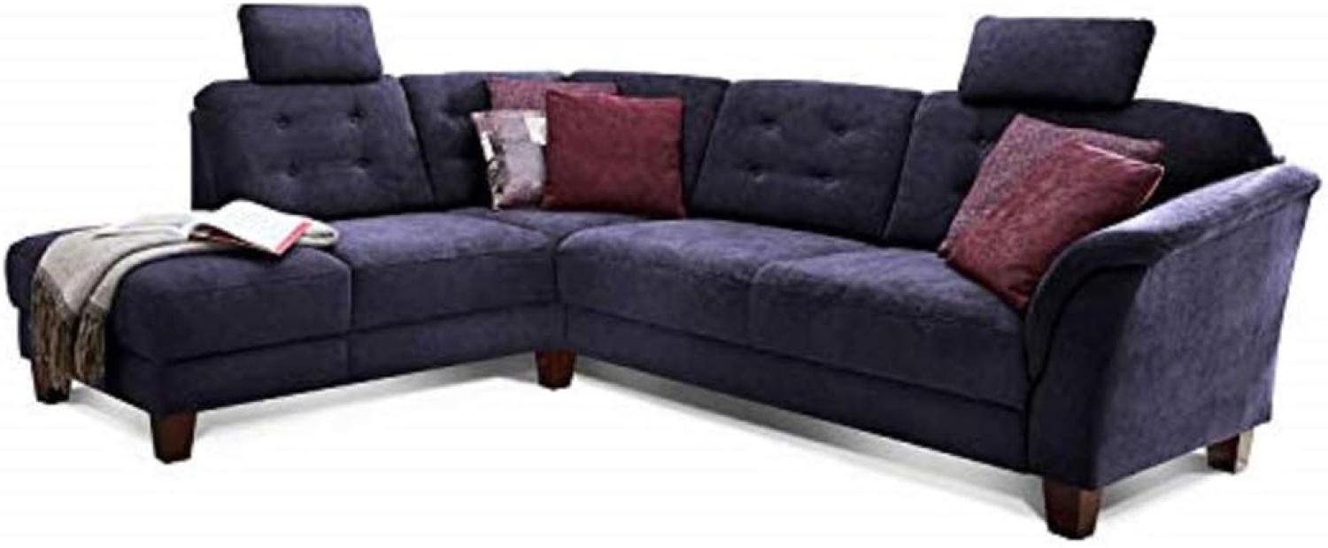 Cavadore Ecksofa Trond mit Federkern / Sofa L-Form im Landhausstil mit Ottomanen links und verstellbaren Kopfstützen / 260 x 89 x 214 / Webstoff dunkelblau Bild 1