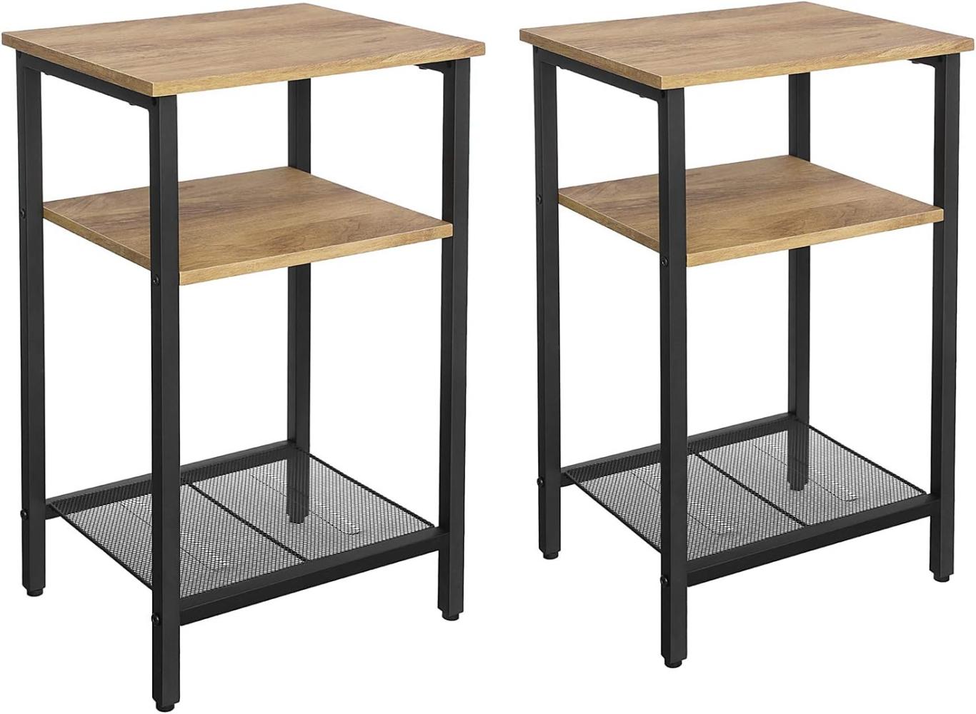 Vasagle Beistelltisch-Set, 2 Stück Nachttische, kleine Sofatische, Schlafzimmer, Wohnzimmer, einfacher Aufbau, stabil, Stahlgestell, Industriestil, honigbraun-schwarz LET201B15 Bild 1