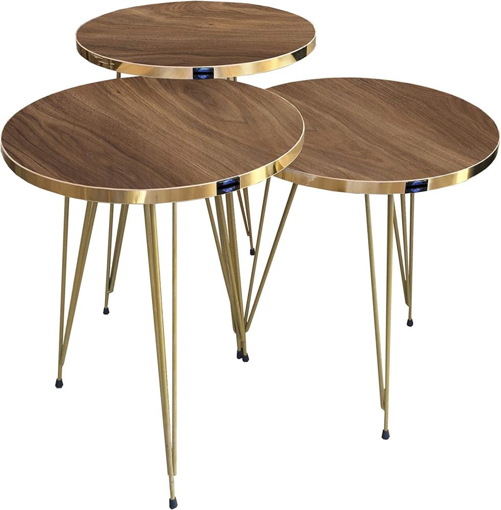 Beistelltisch 3 er Set Rund Walnuss Metallfüße EYGD01 Bild 1