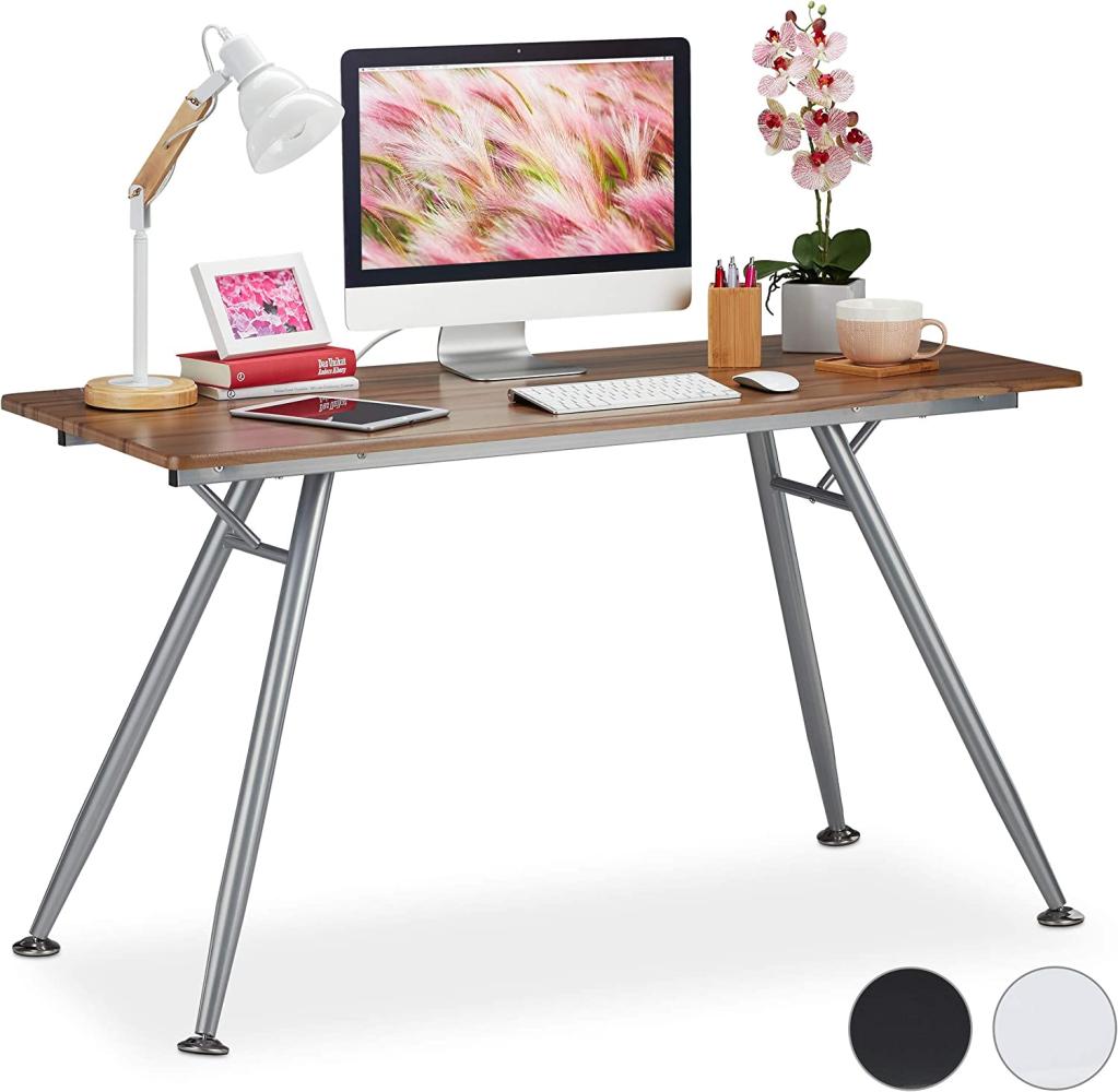 Relaxdays Schreibtisch, braun, 77 x 135 x 60 cm Bild 1