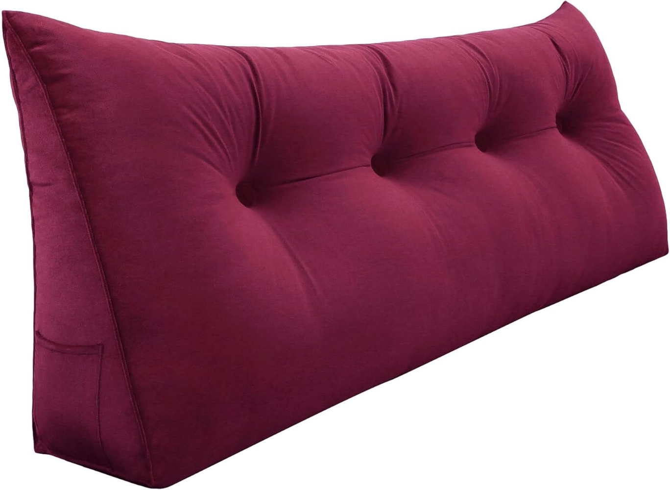 VERCART Großes Keil Lesekissen, Langes Bettruhe Rückenkissen, Dekoratives Kopfteilkissen, Dreieckiges Positionierungs Körperkissen für Tagesbett oder Couch, Samt Weinrot, 120cm Bild 1