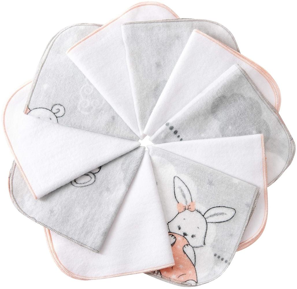 mimaDu Moltontücher Baby Waschlappen Babywaschlappen Kinder Waschlappen Kinder Set Waschtücher Baby Waschlappen Kinderwaschlappen Baumwolltücher Baby Oeko-TEX 10er Set - 25x25 cm - pink Weiss grau Bild 1