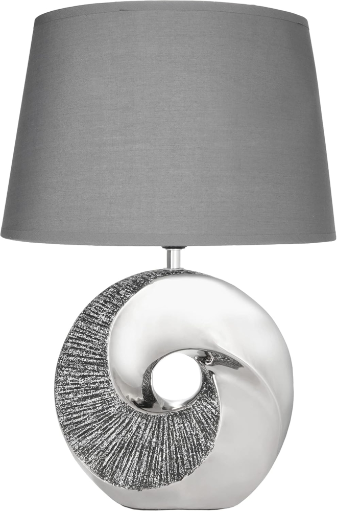 BRUBAKER Nachttischlampe Tischlampe Stein Ring Silber, ohne Leuchtmittel, Moderne Tischleuchte mit Keramikfuß, Höhe 42,5 cm Bild 1