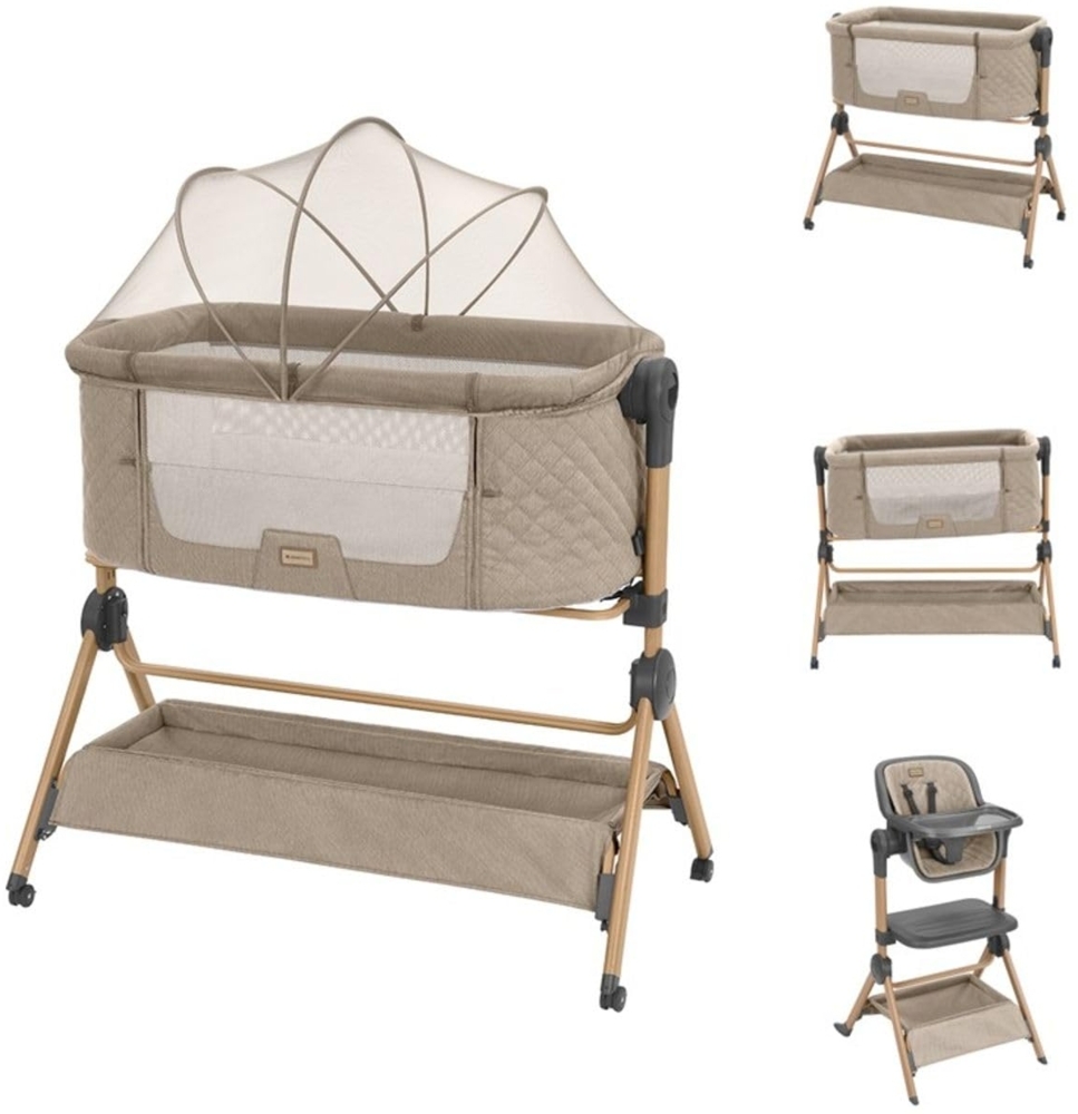 Kikka boo Beistellbett Sleat Me 2 in 1 Hochstuhl, höhenverstellbar, Moskitonetz beige Bild 1