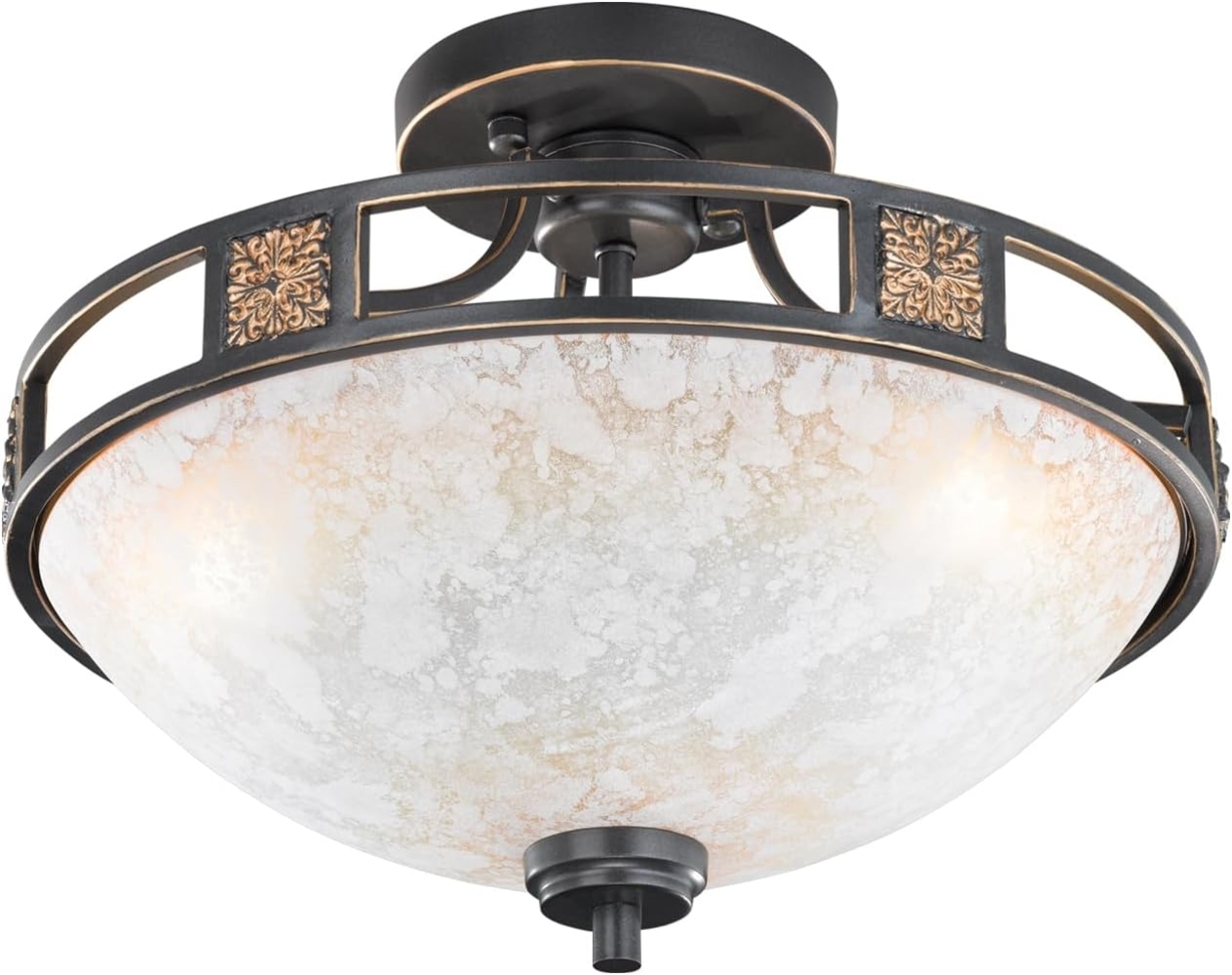 Rustikale LED Deckenleuchte Rostoptik mit Glasschirm Alabasterfarben Ø 42cm Bild 1