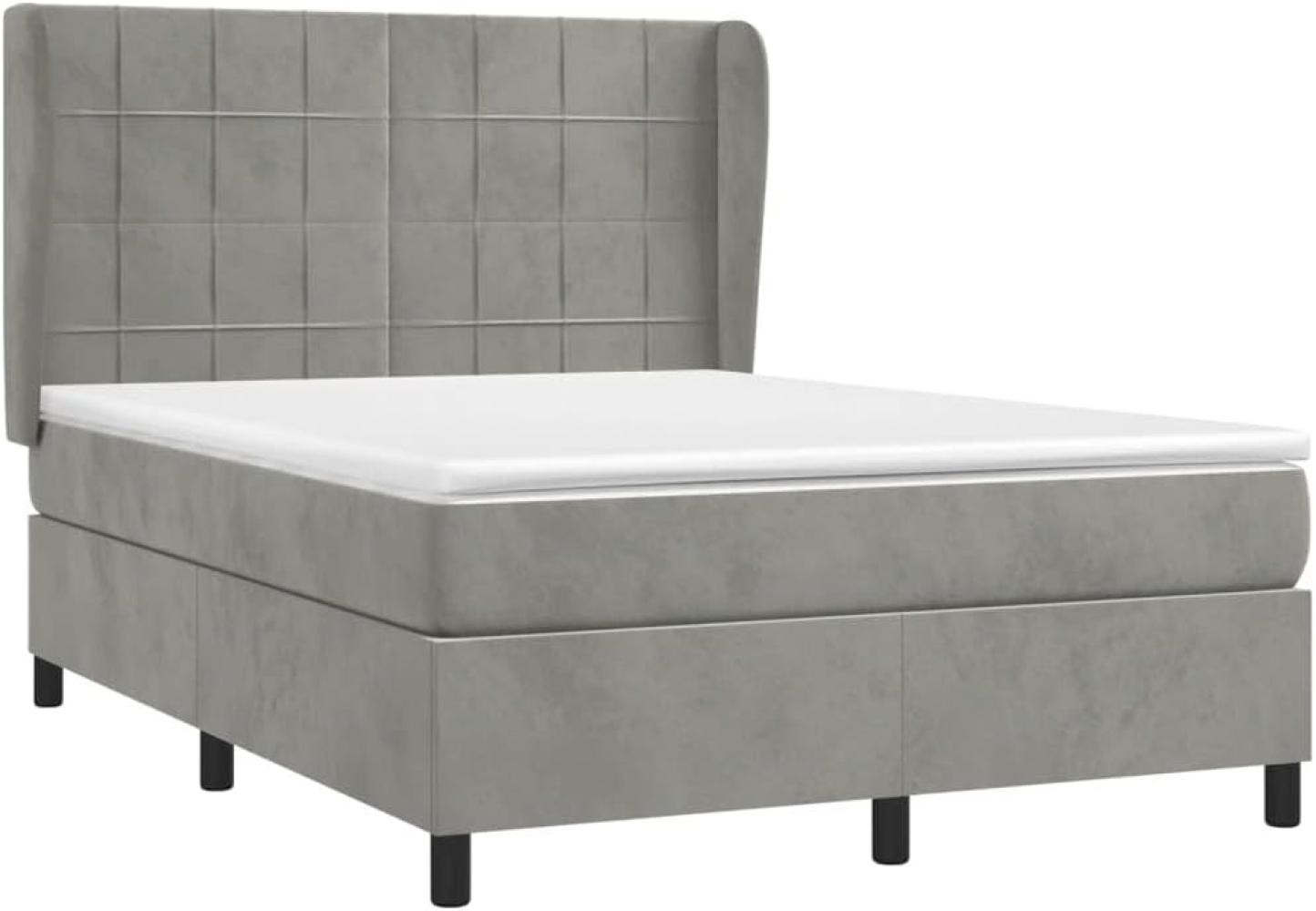 vidaXL Boxspringbett mit Matratze Hellgrau 140x200 cm Samt 3129213 Bild 1