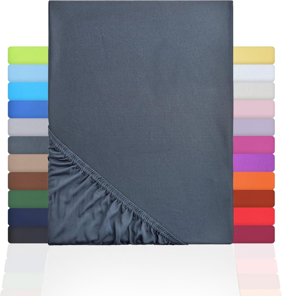 NatureMark Jersey Spannbettlaken, Spannbetttuch 100% Baumwolle in vielen Größen und Farben MARKENQUALITÄT ÖKOTEX Standard 100 | 200x220 cm +40 Steg - anthrazit grau Bild 1