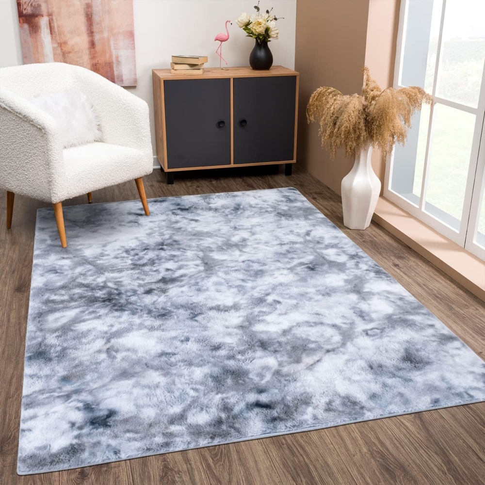 Teppich Wohnzimmer Hochflor - Grau Silber - 80x150cm - Kuschelig Super Soft Weich Touch - Schlafzimmer Läufer Dekoration - Deko Teppiche Bild 1