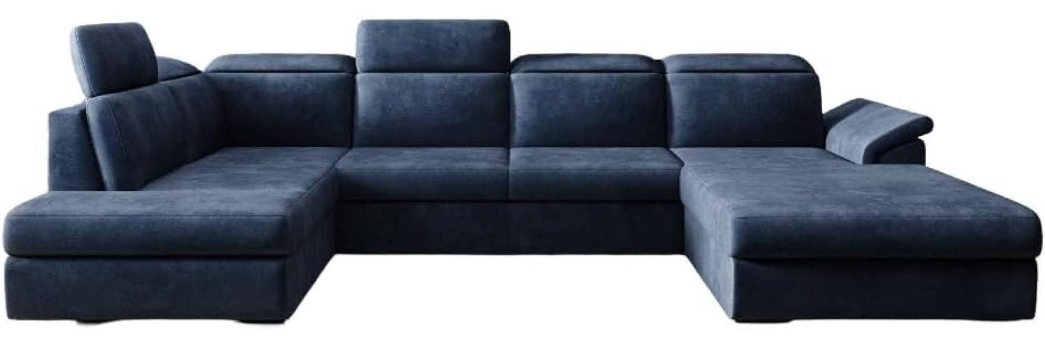 Designer Sofa Emiliano mit Schlaf- und Klappfunktion Samt Blau Rechts Bild 1