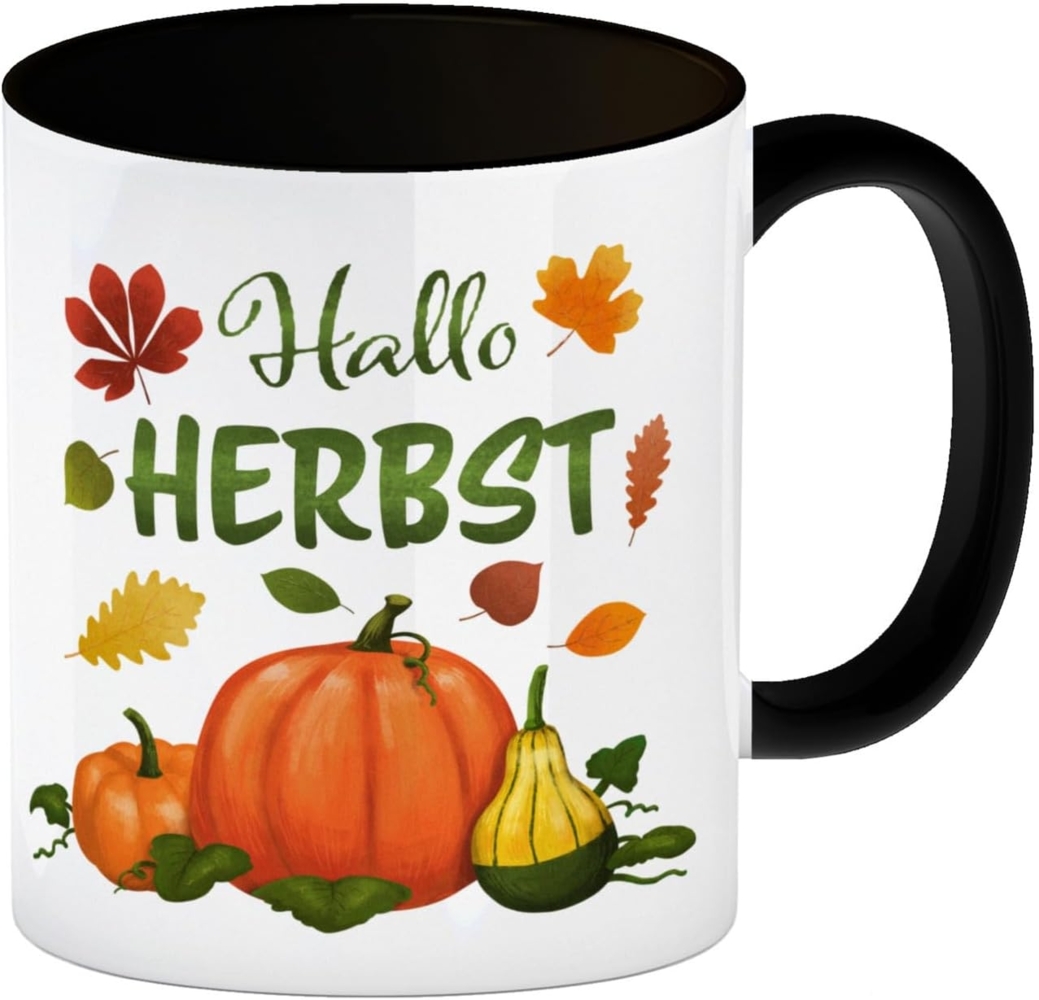 speecheese Tasse Hallo Herbst Kaffeebecher Schwarz mit hübschen Kürbissen Bild 1