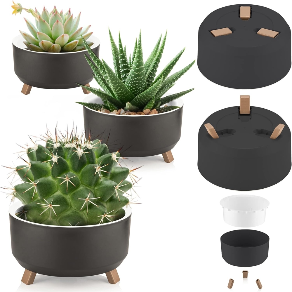 uandu home Blumentopf Set 3 Größen, Plant Pot, übertopf, Flower Pot, Pflanzkübel (Pflanztöpfe, Blumentöpfe, Blumentopf Gross, Pflanzentopf Groß, BPA frei Kunststoff Blumenständer fürs Zuhause) Bild 1