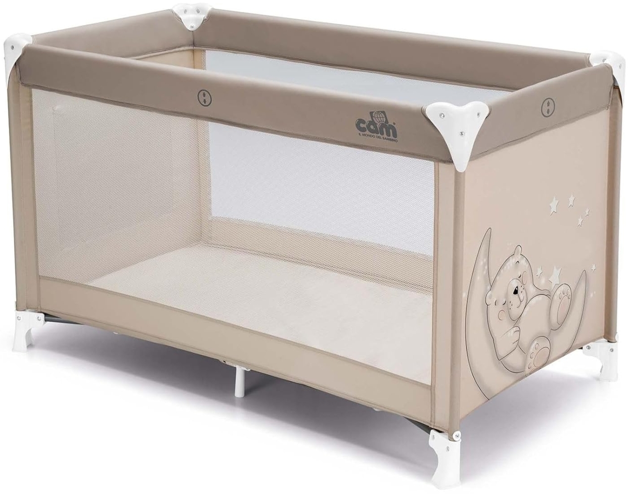 CAM Baby Reisebett Sonno | für 0-36 Monate | Teddy Beige | Kinderreisebett inklusive Transporttasche Bild 1