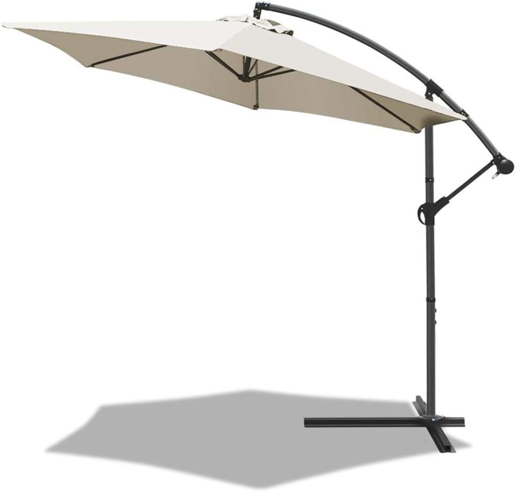 VOUNOT Ampelschirm 300 cm, Sonnenschirm mit Kurbelvorrichtung, Kurbelschirm mit Schutzhülle, Sonnenschutz UV-Schutz, Gartenschirm Marktschirm, Beige Bild 1