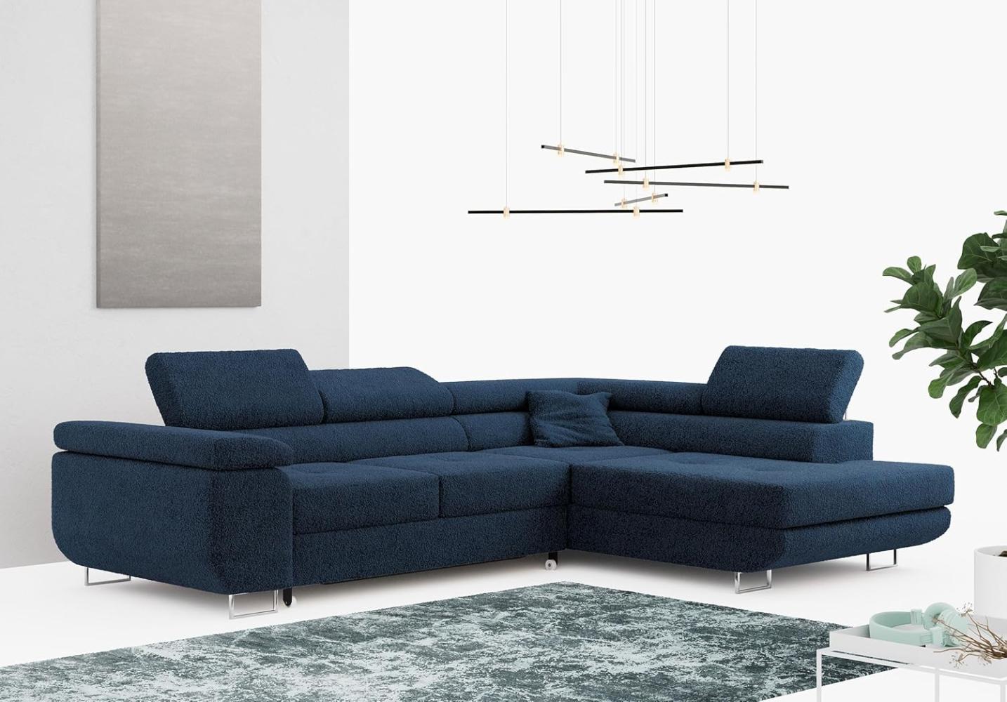 Ecksofa L-Form Couch mit Schlaffunktion und Verstellbare Kopfstützen - GUSTAW - Dunkelblau Boucle - Rechts Bild 1