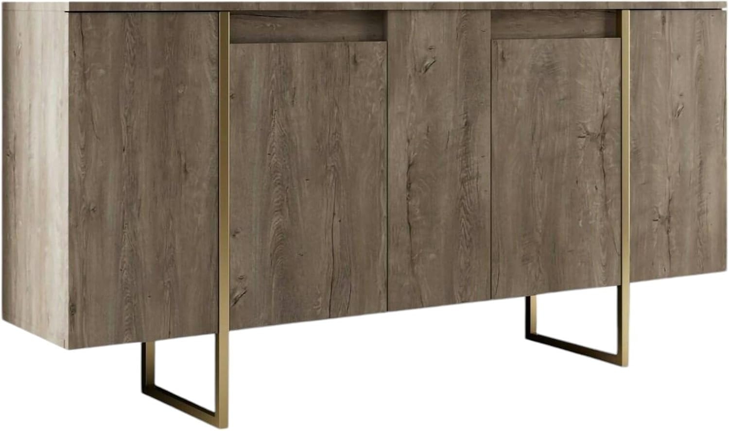 Dmora - Kommode Betel, Wohnzimmerbuffet, Wohnzimmer-Sideboard, Moderne Küchen-Speisekammer, 160x35h80 cm, Walnuss und Gold Bild 1