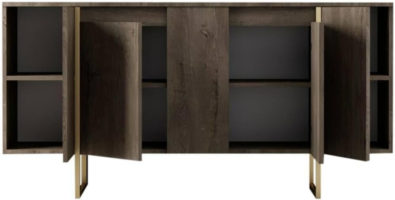 Dmora - Kommode Betel, Wohnzimmerbuffet, Wohnzimmer-Sideboard, Moderne Küchen-Speisekammer, 160x35h80 cm, Walnuss und Gold Bild 1