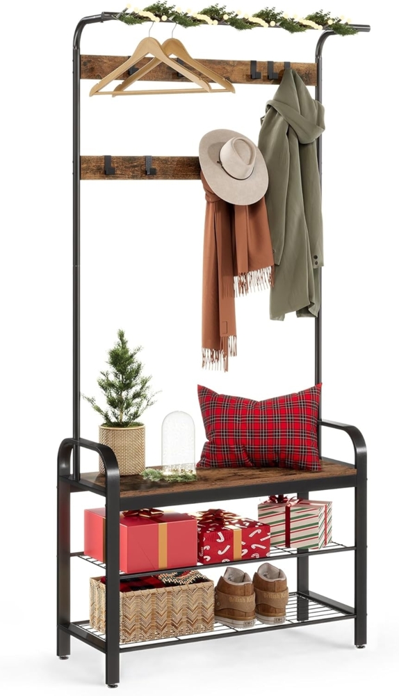 Vasagle Kompaktgarderobe, Spanplatte / Stahl vintagebraun-schwarz, 84 x 33,7 x 183 cm Bild 1