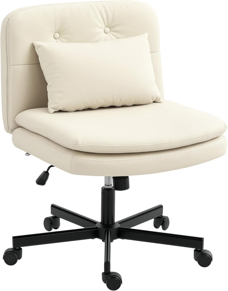 HOMCOM Bürostuhl ohne Armlehnen, mit breit doppelschichtig Polster, Kissen (gepolsterter Schreibtischstuhl, 1 St), Kunstleder Schneidersitz Stuhl für Büro, Beige Bild 1