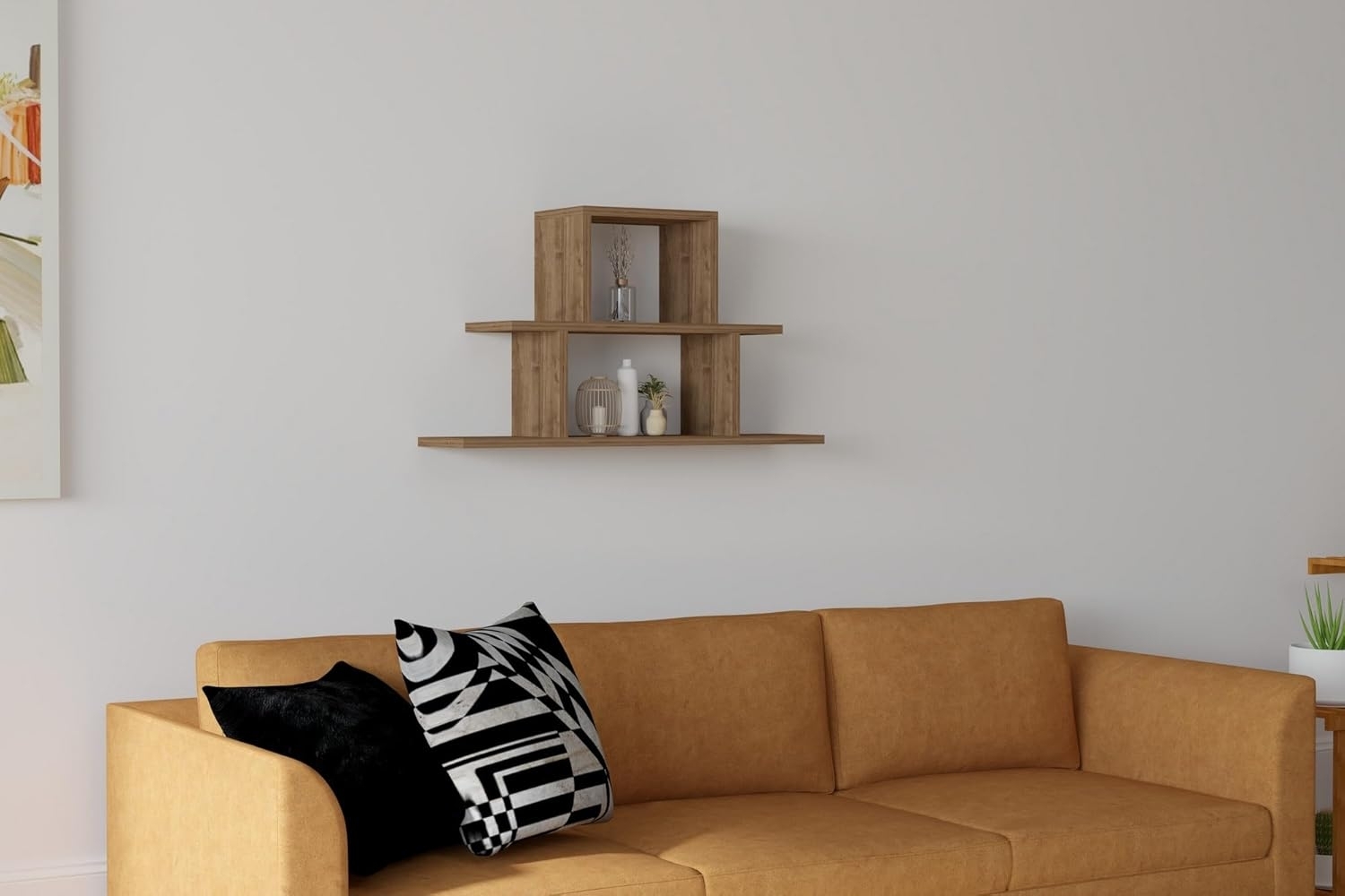 Hanah Home Scandinavian Wall Shelf, Walnut Color, 80 x 44.6 x 19.6 cm | 100% Melamine Coated Particle Board, 18 mm Thick | Stylish & Functional Storage Solution Bild 1