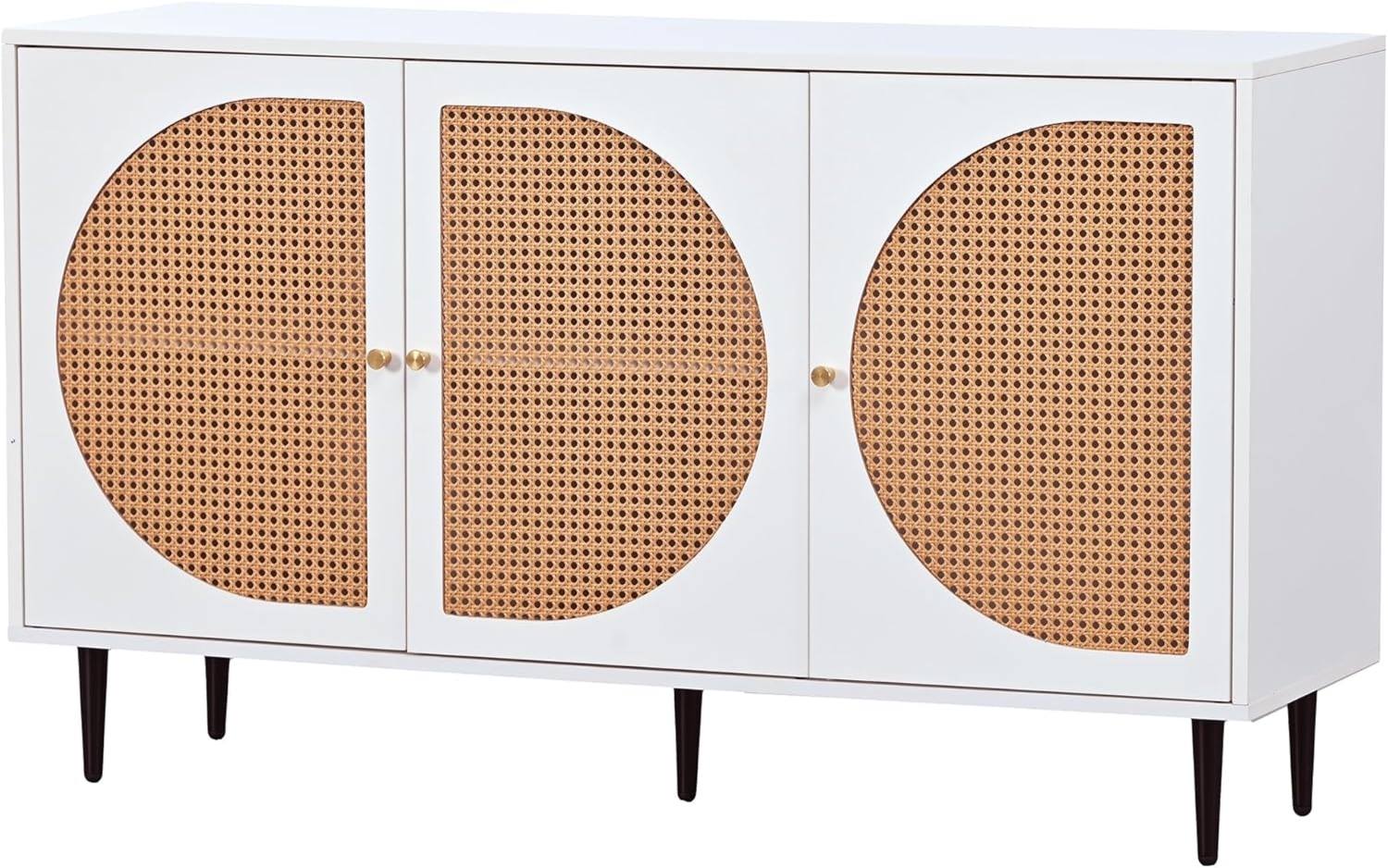 Odikalo Schuhschrank Sideboard Kommode Highboard Schrank Metallgriff Rattan Tür Weiß/Braun Bild 1