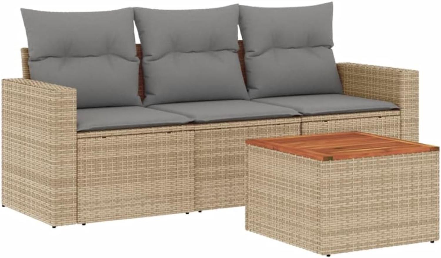 vidaXL 4-tlg. Garten-Sofagarnitur mit Kissen Beige Poly Rattan 3223994 Bild 1