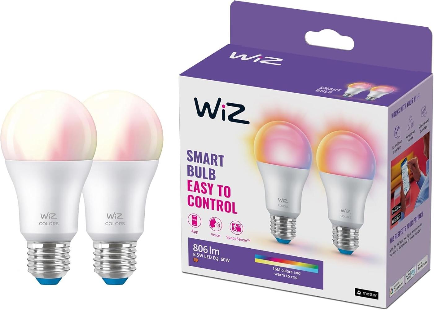 WiZ White & Color 60W E27 A60 Bulb Tunable Doppelpack Bild 1