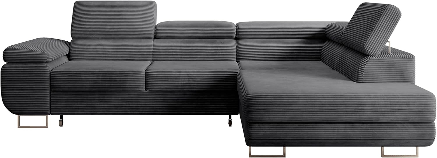 Selsey STEVIL - Ecksofa L-Sofa mit Schlaffunktion, Bettkasten, Ottomane rechts, Cordbezug Dunkelgrau Bild 1