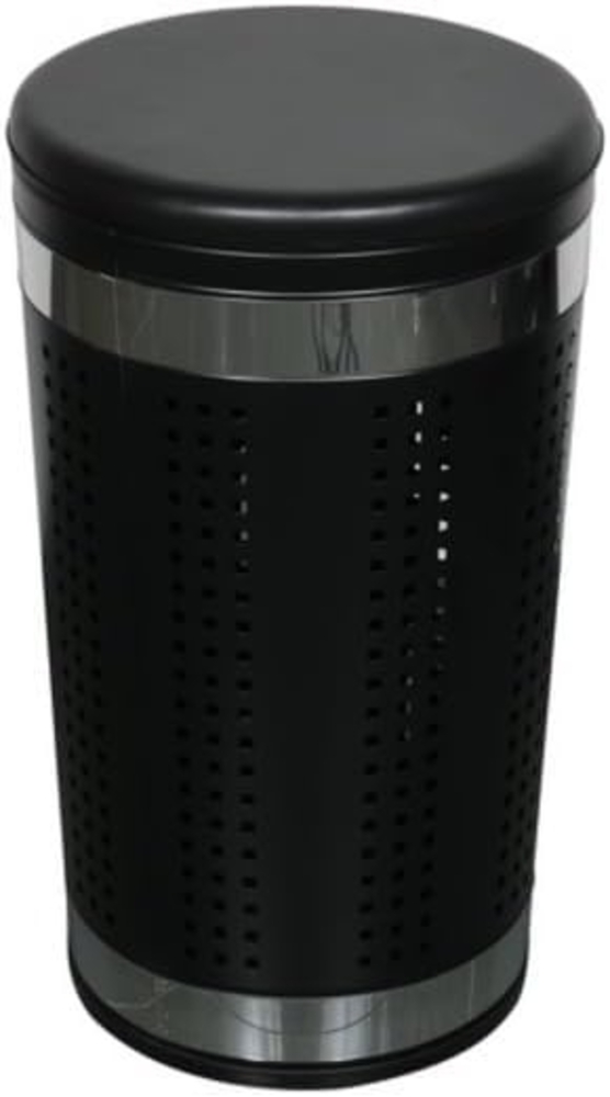 MSV Wäschetonne Wäschekorb Wäschesammler Wäschetruhe mit Sitzkissen Rund, 60,5 cm Höhe Metall Schwarz matt Bild 1