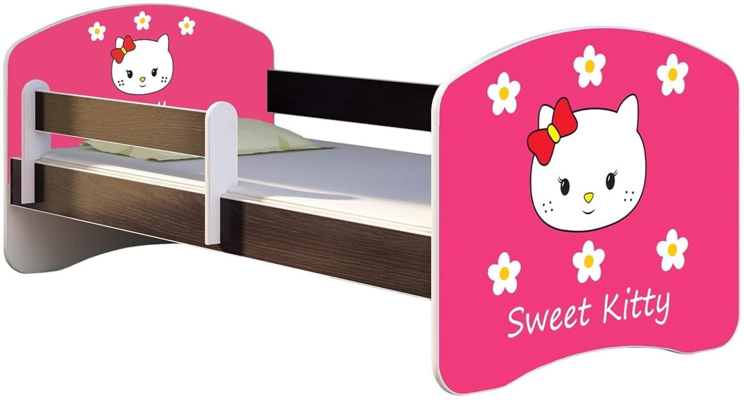 ACMA Kinderbett Jugendbett mit Einer Schublade und Matratze Wenge mit Rausfallschutz Lattenrost II 140x70 160x80 180x80 (16 Sweet Kitty 2, 180x80) Bild 1