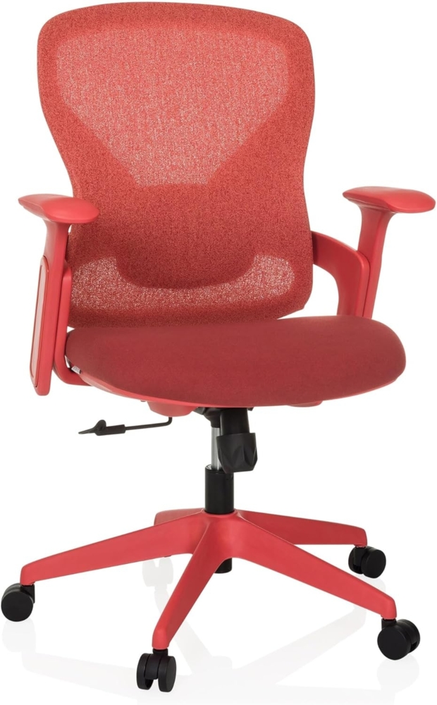 hjh OFFICE Bürostuhl ergonomisch NOWUM Netz-Rückenlehne mit Verstellbarer Lordosenstütze, Abriebfester Stoffbezug, Rot Bild 1